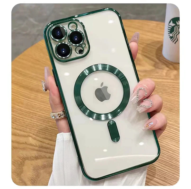 Luxury Wireless Charging Transparent Magsafe Case for Iphone 14 13 12 11 Pro Max X XR XS 7 8 plus SE 2020 22 Mini Soft Cover