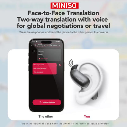 MINISO X28 OWS Translation Open Ear Wireless Bluetooth Earbuds Support 135 Languages Real Time Bluetooth Translation HIFI Sound Quality Sports Headphones IPX5 Waterproof with Microphone
