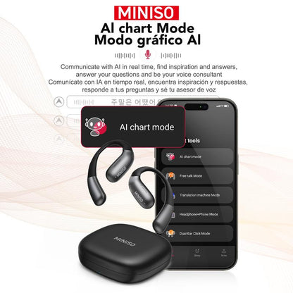 MINISO X28 OWS Translation Open Ear Wireless Bluetooth Earbuds Support 135 Languages Real Time Bluetooth Translation HIFI Sound Quality Sports Headphones IPX5 Waterproof with Microphone